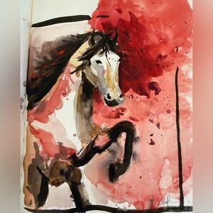 Fire Horse Original Watercolor Painting